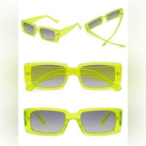 Y2K Neon Lime Rectangular Sunglasses - Transparent Frame, Gradient Lenses